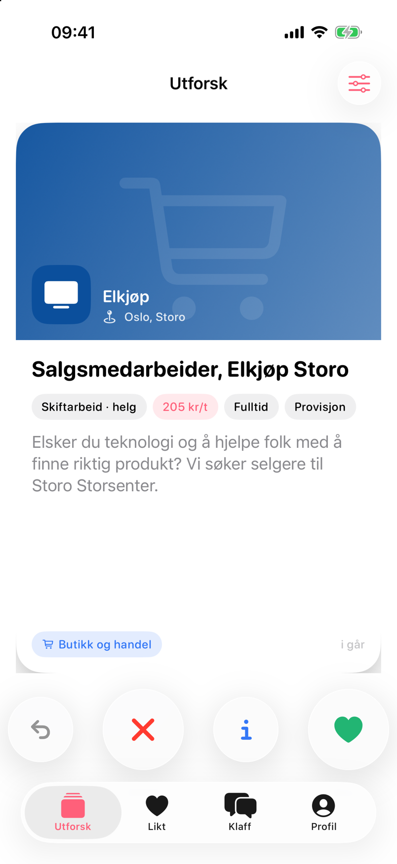Klaff-appen: kortstokken med stillinger i Utforsk-fanen